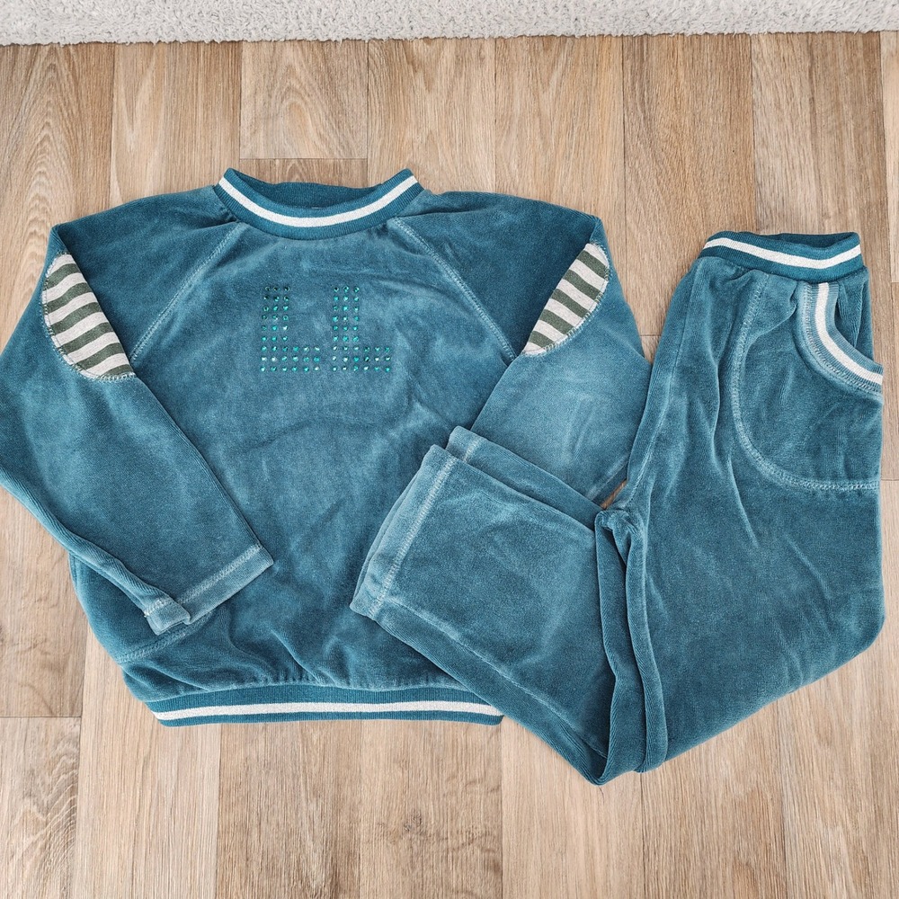 Little‎ Loungers Velour Tracksuit Girls Size 6 Set Embellished Teal Green